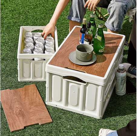 Foldable Storage Box with Wooden Lid