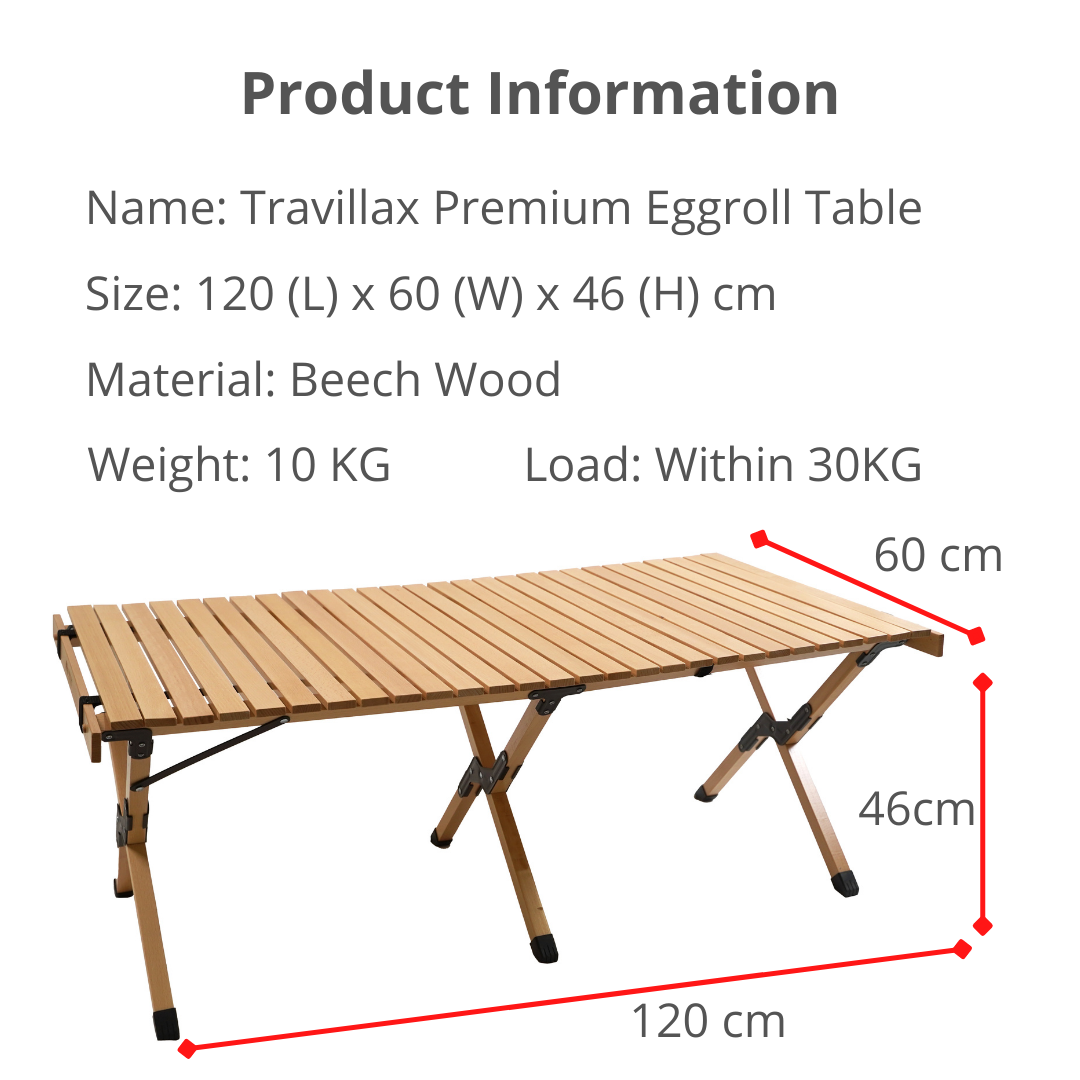TRAVILLAX Premium Eggroll Table 120cm (Beech Wood)
